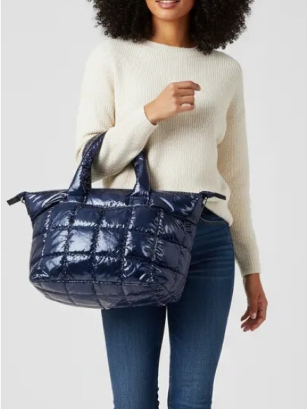 STEVE MADDEN Bernie Nylon Navy Quilted Tote Bag with Pouch NWOT